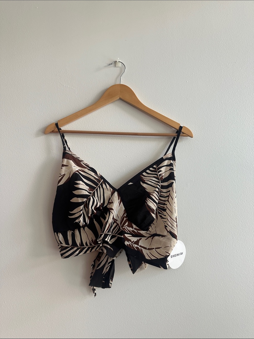 SHEIN Black & Cream Tropical Tie-Front Cami Top